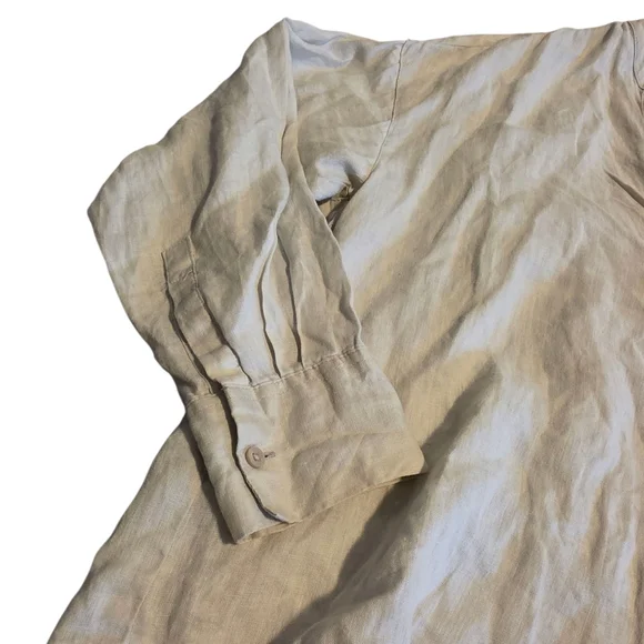 MNG Linen Hidden Button Up Blouse Cream Size 2 EUC Pleated Sleeves - Picture 2 of 7